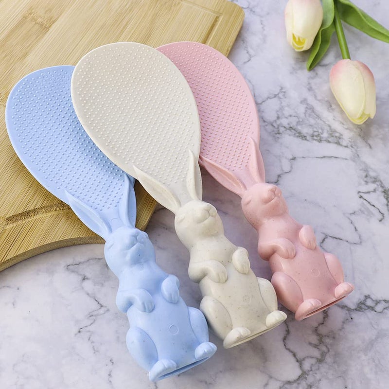 HengKe 3 Pieces Rabbit Shape Rice Paddle Bunny Cartoon Rice Spoon Non-stick Rice Spatula Stand-up Rice Spoon Paddle Standing Rice Cooker Spoon Stand-able Rice Serving Spoons Vertical Rice Scoop - Image 4